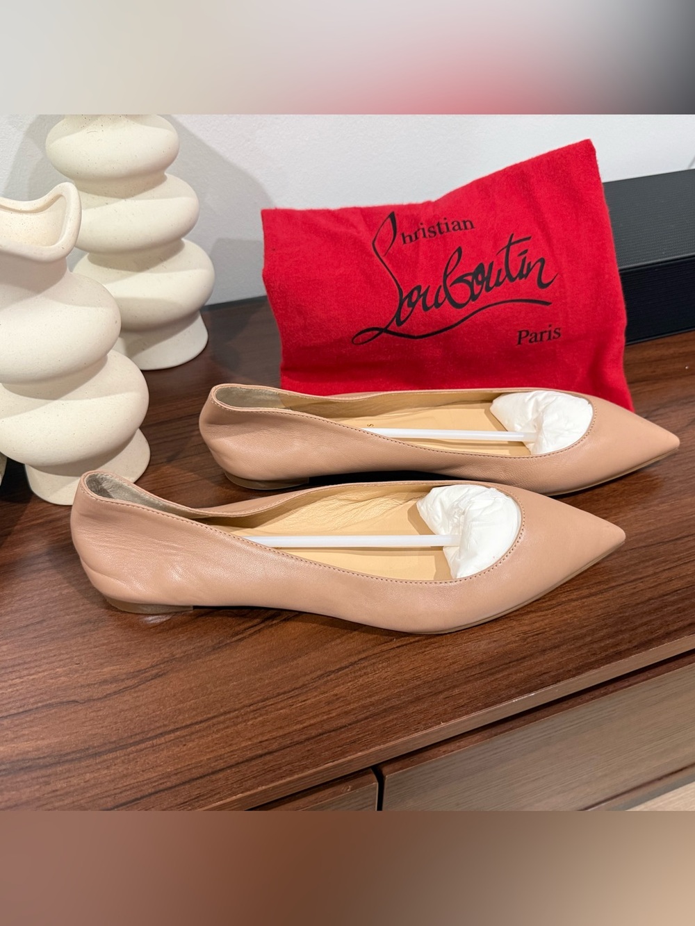 Christian Louboutin Beige Leather Pigalle Pointed Ballet Flats